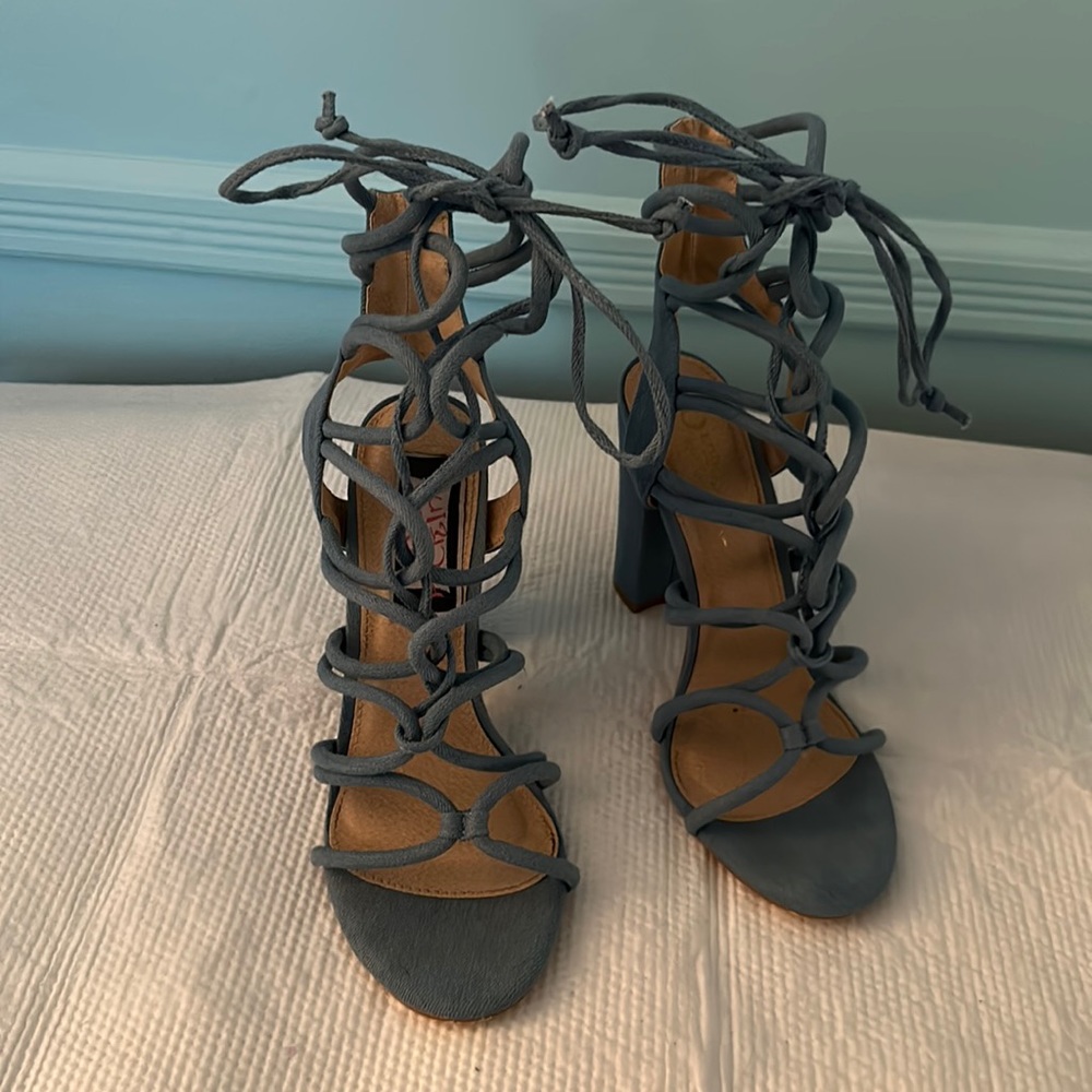 Denim strapped heels